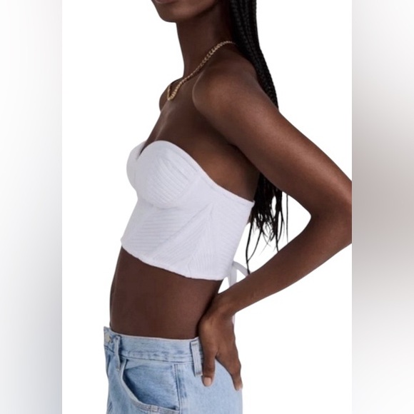 Retrofete Sami Knit Ribbed Strapless Corset Cropped Top Apricot Peach Revolve - Picture 3 of 8